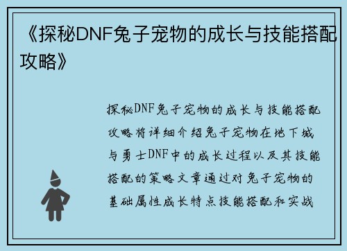 《探秘DNF兔子宠物的成长与技能搭配攻略》